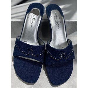 Y2K Denim Kitten Heels Thong Sandals Blue Jean Womens Size 7.5 Chinese Laundry